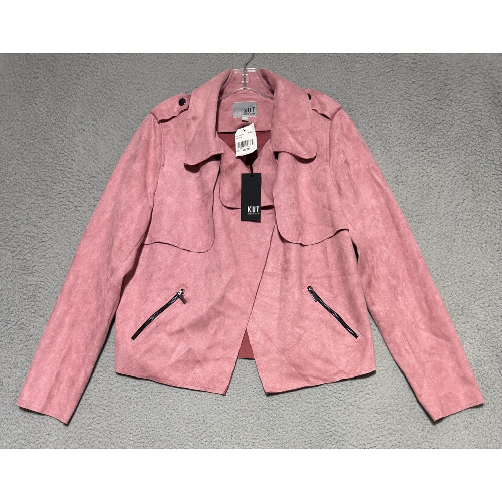 KUT FROM THE KLOTH Jacee Draped Moto Jacket ROSE PINK size M NEW KJ37101